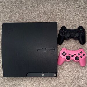 Sony PS3 Slim Console with Black and Pink Dual Wireless Controllers